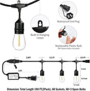 190FT Remote Controlled Outdoor String Lights Patio String Lights for Outside, 60+3 Shatterproof S14 Warm Lights String Outdoor for Bistro Café Gazebo Backyard, Linkable, 2 Pack by CozyNest Decor