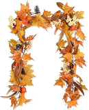 Lvydec Fall Maple Leaves Garland Decoration -6ft Artificial Fall Foliage Garland with White Pumpkins Pine Cone Autumn Decor for Halloween Thanksgiving Home Table Decor by CozyNest Decor