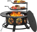 42 Inch Fire Pit with 2 Grills, Extra Large Wood Burning Fire Pits for Outside with Lid & Poker, Heavy Duty Firepit,BBQ& Outdoor Fire Pit & Round Metal Table 3 in 1 for Patio, Picnic, Party by GreenHaven Gardens