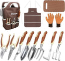 Brown Gardening Tools Set 12-Piece, Garden Hand Tool Kit with Non-Slip Ergonomic Handle, Storage Tote Bag, Garden Apron, Gloves and Kneeling Pad, Gardening Gifts for Women Men Plant Lover by GreenHaven Gardens