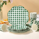 175 Pcs Green Gingham Plates and Napkins Party Supplies - Green and White Checkered Plates Sets Serve 25 Guests - Scalloped Gingham Paper Plate for Birthday Picnic BBQ Golf Party Decorations