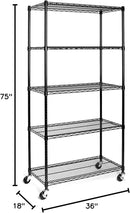 Seville Classics UltraDurable Heavy Duty NSF Solid Steel Wire Rack Storage Unit, Organizer for Garage, Warehouse, Office, Restaurant, Classroom, Kitchen, Black, 5-Tier Shelving, 36" W x 18" D by CozyNest Decor
