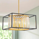 5-Lights K9 Crystal Chandelier, Modern Style Pendant Light Fixture for Dining Room, Bedroom & Living Room, Gold & Black Finish, L16.5 * W16.5 * H12~48 inch (Adjustable Height) by CozyNest Decor