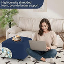 MeMoreCool Square Stuffed Pouf Ottoman Foot Rest, Floor Pouf Foot Stool with Foam Chunk Filling, Soft Stuffed Ottoman Footrest for Living Room, Navy by CozyNest Decor