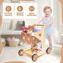 Asweets 2 in 1 Wooden Baby Walker Push and Pull Doll Stroller, Shopping Cart Learning Walker for Boys and Girls, Sit Stand Learning Toddler Toy (Brown) by TinyTreasures Baby Boutique