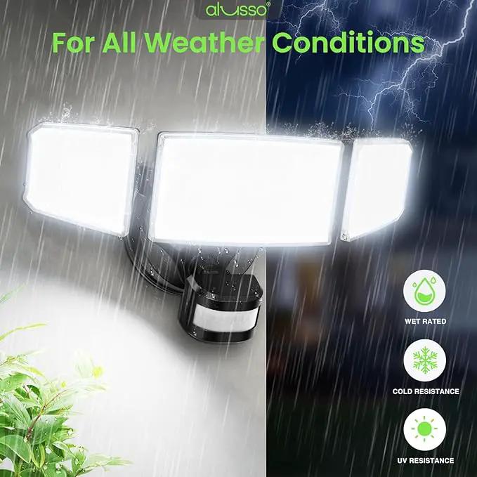 ALUSSO® LED Security Lights Motion Sensor, 60W 6000LM 3 Modes Flood Lights Outdoor Motion Sensor, 3CCT 3 Heads Outdoor Security Light Wet Location Use for House Garage Yard Walkway Black, photo 9 of 9
