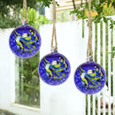 VCUTEKA Hanging Garden Gazing Ball, Hand-Blown Glass Witch Ball for Outdoor Garden Décor, 6" Blue Swirl by CozyNest Decor