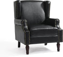 UIXE PU Leather High Back Accent Chair, Upholstered Armchair for Living Room, Retro Wingback Arm Chair Nailhead Trim Single Sofa Bedroom Reading Seat with Solid Wood Legs - Black by CozyNest Decor