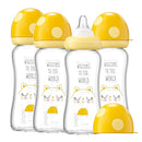 YOHKOH Natural Glass Baby Bottle with Natural Response Nipple, Newborn Anti-Colic Baby Bottles, Wide Neck Mushroom Cap Baby Bottle, Clear (8.8ounce (Pack of 4), Yellow1) by TinyTreasures Baby Boutique