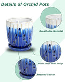 vensovo 6 Inch Ceramic Orchid Pot - Orchid Pot with Holes for Repotting, Ceramic Planter with Saucer for Indoor/Outdoor Plants, Blue by GreenHaven Gardens