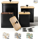 Kitchen Canisters for Countertop Set of 4 with Customizable Chalkboard Labels & Marker Pen - Big Iron Kitchen Canisters with Airtight Lids - Black Canister Set - Flour and Sugar Containers Farmhouse by CozyNest Decor