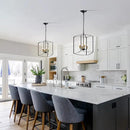 Farmhouse 4 Lights Pendant Light, Industrial Black Lantern Chandelier with E12 Gold Base Metal Cage Rustic Geometric Hanging Light Fixtures for Kitchen Island Foyer Entryway Dining Room by CozyNest Decor