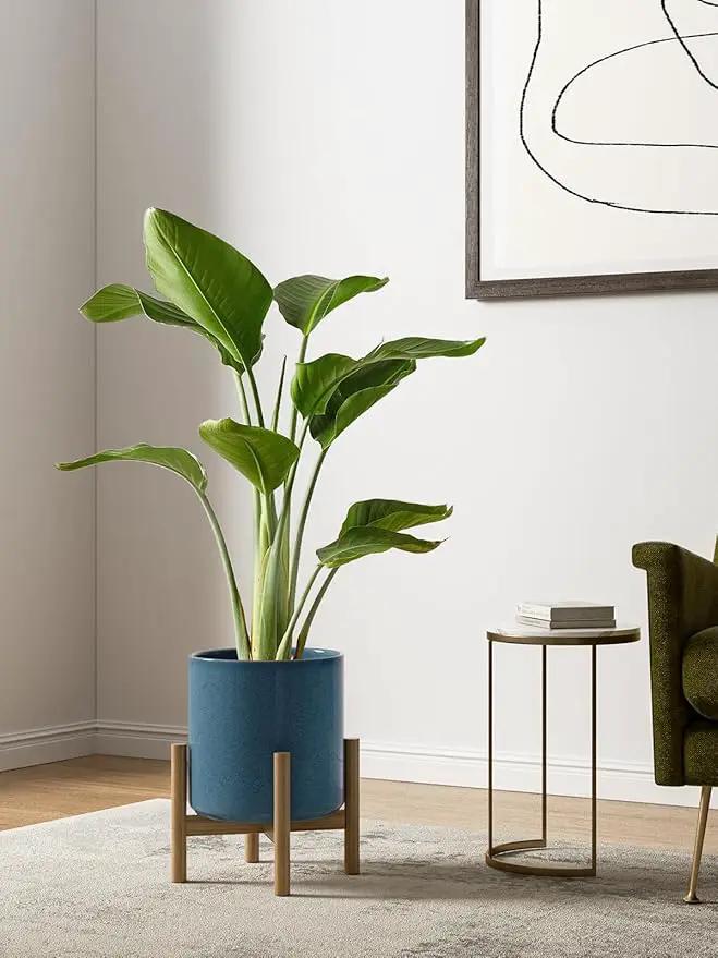 LE TAUCI Ceramic Plant Pots Indoor, 10+8+6 Inch Planters for Indoor Plants, Mid-Century Modern Flower Pots with Drainage Hole and Plug, Cylinder Round Planters, Set of 3, Reactive Glaze Blue, photo 3 of 6