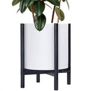 D'vine Dev Planter Pot with Stand - 14 Inch Plastic Cylinder Flower Pot with Wood Planter Holder for Indoor, Matte White Pot + Ebony Stand, 55-C-T-1 by GreenHaven Gardens