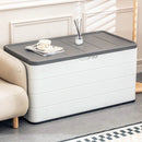 100 GAL Resin Deck Box - Lockable Waterproof Outdoor Storage Bench for Patio Cushions, Garden Tools & Pool Accessories - Wood-Look Texture, White by GreenHaven Gardens