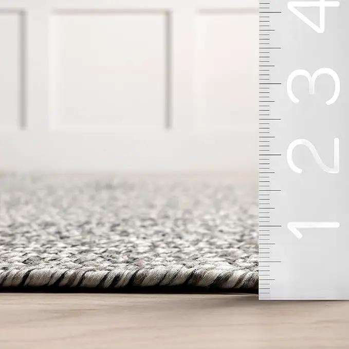 nuLOOM 2' x 10' Solid Hand Braided Indoor/Outdoor Area Rug, Pet-Friendly, High Traffic, Weather Resistant, for Patio, Balcony, Bedroom, Living, Dining Room, Wynn Salt and Pepper, photo 2 of 7