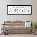 Welcome To Our Beautiful Chaos Sign Wall Decor Framed Wood 32X12 Inch For Rustic Home Living Room Entryway Bedroom Hanging Art (Wood) by CozyNest Decor