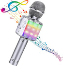 BlueFire 4 in 1 Karaoke Wireless Microphone with LED Lights, Portable Microphone for Kids, Great Gifts Toys for Kids, Girls, Boys and Adults (Silver) by TinyTreasures Baby Boutique