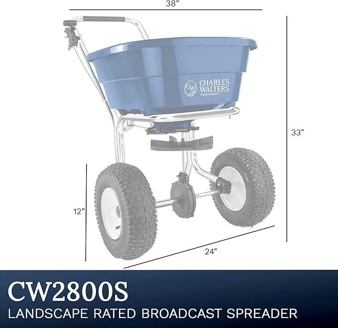 Charles Walters Equipment CW2800S Landscape Rated Broadcast Spreader with Stainless Steel Frame for Spreading Fertilizer and Ice Melt on Lawns, Walkways, and Driveways, 80lbs Capacity, 38" x 33", photo 4 of 5