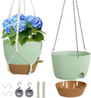 10 inch Self Watering Hanging Planters for Indoor Plants, 2 Pack Hanging Baskets for Outdoor Plants, Hanging Flower Pots with Drainage Holes & 2 Kinds of Plant Hangers for Home Decor, Green by GreenHaven Gardens