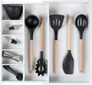 Adjustable Kitchen Drawer Organizer for Utensils and Junk, Food-Safe Contract Grade with 100% Sustainable Wood, Expandable from 10.5 to 19 Inches Wide - White Bamboo by CozyNest Decor