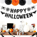 Orange Black Happy-Halloween Party Decorations - 13PCS Spider Web Bats Streamers Banner ,Paper Flowers Lanterns Tissue Pom Poms Fans, Classroom Birthday Bachelorette Hanging Supplies Decor Hugfond by CozyNest Decor