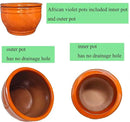 African Violet Pots Self Watering Round Ceramic Violet Pot (Orange, 6 inch)
