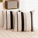 Boho Throw Pillow Covers 18x18 Set of 2 Farmhouse Decorative Cushion Case Striped Square Pillows Cover Chenille Pillow Cases Accent Neutral Pillowcase for Sofa Couch Bed,Black and White by CozyNest Decor