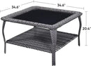Patio Tables Outdoor Coffee Table - Wicker Rattan Coffee Tables with 2-Tier Storage Shelf Glass Top for Proch Deck Balcony Garden Squre Mixed Grey by GreenHaven Gardens