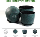 Plant Pots 9/8/7.5inch, Set of 3 Modern Decorative Plastic Planters with Drainage Holes and Saucer for Garden House Plants, Flower Pots for Indoor Outdoor Plants, Black with Green Speckles by CozyNest Decor