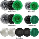 Green-Black Silver Party-Decorations Paper Flowers Lanterns - 15PCS Football Game Day Birthday Tissue Pom Poms Streamers, Bachelorette New Years Hanging Supplies Decor Hugfond by CozyNest Decor