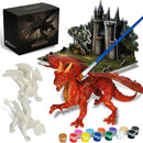 Kids Arts Crafts Set - Dragon Toys Painting Kit with 3 Dragons Figurines and 3D Jigsaw Puzzle Castle, Best Tween Paint Gift to Create Own Powerful Dragon by TinyTreasures Baby Boutique
