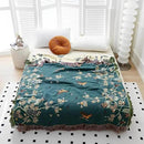 Snycler Boho Throw Blanket for Bed - 100% Cotton Ultra Soft Rustic Quilt Blanket Green Floral Bird Printed Farmhouse Decor Bed Blankets, 80"×90" All Season Rustic Throw for Sofa Chair Couch by CozyNest Decor