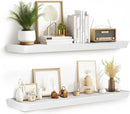 36"x6.8"x1.6" Slanted Floating Wall Shelves 2-Pack - Rustic White Finish, Heavy-Duty Solid Wood Design with Hidden Brackets - Perfect for Living Room, Kitchen, Bathroom, or Office by CozyNest Decor
