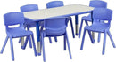 Flash Furniture Emmy Adjustable Classroom Activity Table with 6 Stackable Chairs, Plastic Activity Table for Kids, 23.625" W x 47.25" L, Blue/Gray by CozyNest Decor
