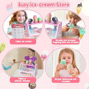 WHOHOLL Wooden Ice Cream Counter Playset for Toddler Girl Toys, Play Store Pretend Toy Food Play Kitchen Accessories with Fake Money & Coin, Gifts for 3+ Year-Old Kids (Pink) by TinyTreasures Baby Boutique