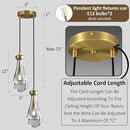 Brass Raindrop Pendant Lights Kitchen Island 2-Light, Cluster Gold Pendant Light Fixture for Bedroom, Dimmable Dining Room Light Fixture Hanging Pendant Lighting Ceiling Chandelier for Foyer by CozyNest Decor