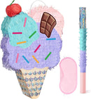 WERNNSAI Ice Cream Piñata - Summer Ice Cream Party Decorations for Kids Girls Birthday Pink Pinata Game Candyland Sweet Theme Party favors supplies with Bat Blindfold by TinyTreasures Baby Boutique