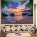 keowhsf Beach Sunset Ocean Tapestry – Tropical Palm Trees Wall Decor with Warm Orange Sky, Summer Seaside Landscape Wall Hanging for Bedroom Living Room Dorm by CozyNest Decor