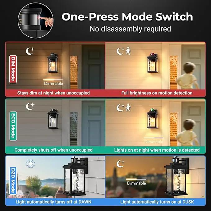VIANIS Large Advanced Motion Sensor Outdoor Lights, Black Easy-to-Install Dusk to Dawn Outdoor Wall Lights, Aluminum Waterproof Porch Light with Water Glass for Porch, Garden, Front Door, photo 2 of 9
