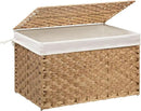 Wicker Storage Basket with Lid, 27.7 Gallon (105L) Large Blanket Basket with Lid, Woven Storage Bin with Handles, Removable Liner, Metal Frame, Foldable, for Bedroom, Laundry Room, Natural by CozyNest Decor