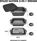 Collapsible X-Large (16L) BBQ Marinating Tub w/Cutting Board | Multipurpose Food-Grade TPE Prep Tub w/Lid | Built-In Colander & Drain Plug - For Camping | Tailgate | Picnic - Slate Black by GreenHaven Gardens