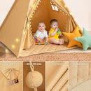 Teepee Tent for Kids with Mat, Cotton Canvas Kids Teepee with Pompom for Toddlers Indoor Play Tent for Girls Boys with Stars Lights, Carry Bag, Banner Flag (Khaki) by TinyTreasures Baby Boutique