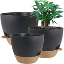 Large Self Watering Pots, 12/10/9 Plastic Planters with High Drainage Holes and Deep Reservoir for Indoor Outdoor Garden Plants and Flowers, Black with Brown by GreenHaven Gardens