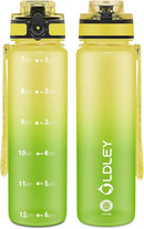 OLDLEY 32 oz Water Bottle, Motivational Water Bottle with Time Marker, Sports Water Bottle With Strap, Leakproof & BPA Free Large Water Bottles for School, Gym, Travel, Outdoor, Tritan,Yellow&Green by CozyNest Decor