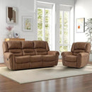 CANMOV Manual Reclining Sofa Set, Faux Leather Manual Recliner Sofa and Recliner Chair with Overstuffed Armrest for Living Room,Bedroom Furniture,Office,Nut Brown by CozyNest Decor
