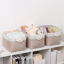 Bidtakay Large Fabric Baskets with Handles [3-Pack] Collapsible Storage Basket for Shelves 15 X 11 X 9.5 inches Canvas Bins for Closet Organization (White&Beige) by TinyTreasures Baby Boutique