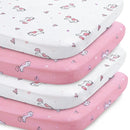 Bassinet Sheet 4 Pack for Baby Girls, Bassinet Sheets Universal Fit for Rectangle, Oval, Hourglass Bassinet Pad/Mattress, Stretchy Bassinet Sheets, Pink Print by TinyTreasures Baby Boutique