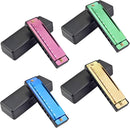 4PCS Key of C 10 Hole 10 Tones Titanium Color Harmonica with Case for Beginner Students Kids（Gold, Purple, Green, Blue） by TinyTreasures Baby Boutique