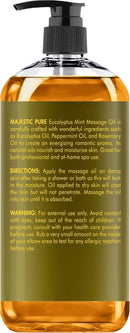 MAJESTIC PURE Eucalyptus Mint Massage Oil for Massage Therapy - Refreshing, and Relaxing - Natural Oils with Eucalyptus Essential Oil - for All Skin Types - Men and Women - 8 fl oz by CozyNest Decor